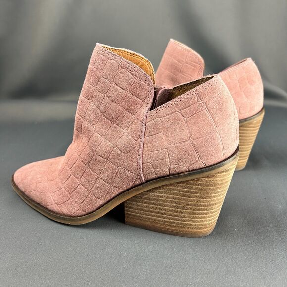 Lucky Brand Pink Embossed Suede Leather Booties Shoes 7M NEW - Picture 6 of 15